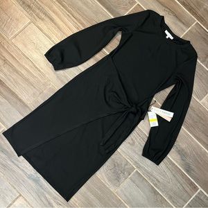 June & Hudson Long Sleeve Faux Wrap Dress Tie Detail Front Medium